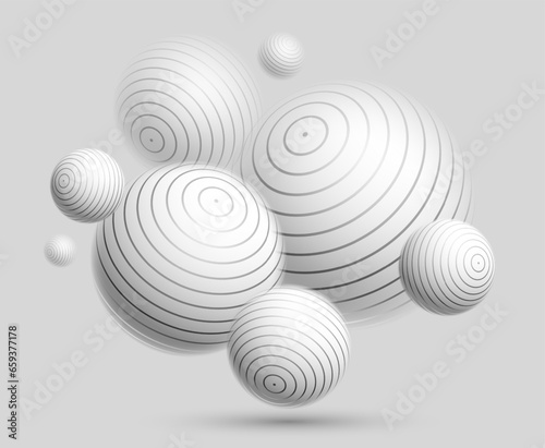 Light and soft 3D defocused spheres vector abstract background, relaxing ambient theme with white balls in levitation, atmospheric wallpaper.