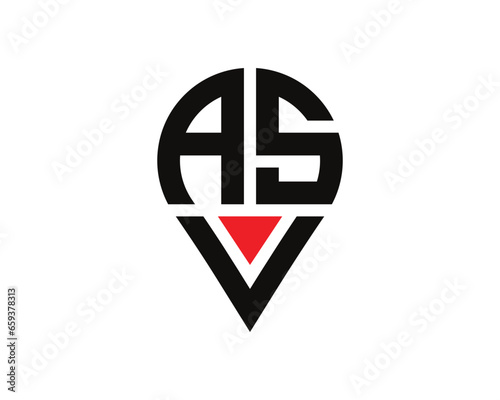 Location shape ASV letter logo design. ASV location logo simple design. photo