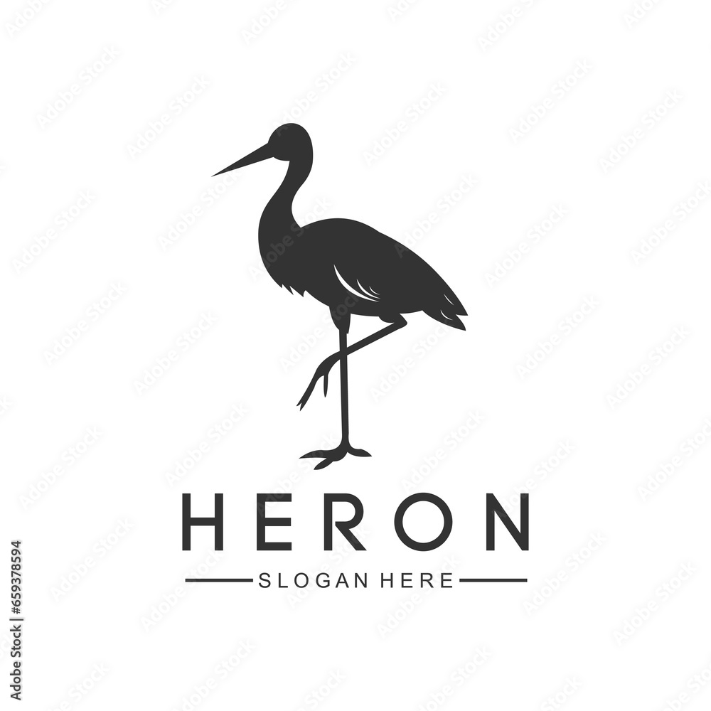 black vector image of a heron animal on a white background. black vector image of a heron animal on a white background.