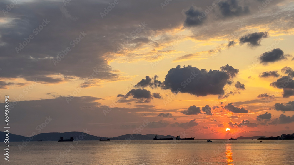Sunset in Istanbul Marmara Sea. Princess archipelago sunset