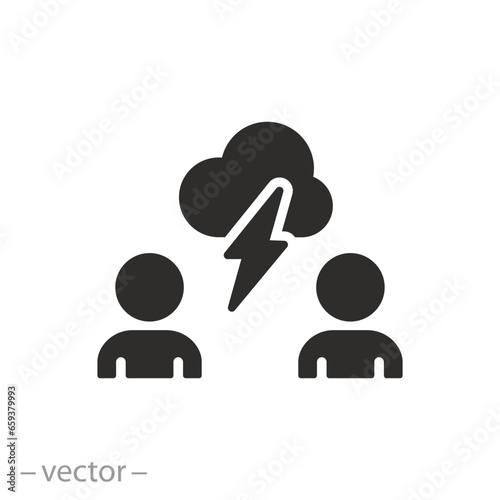 people group separation icon, social division, conflict with cracked community, flat symbol
