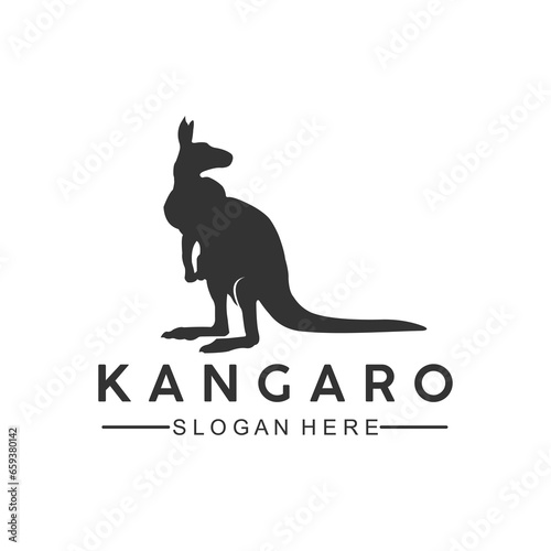 black vector image of a kangaroo animal on a white background.