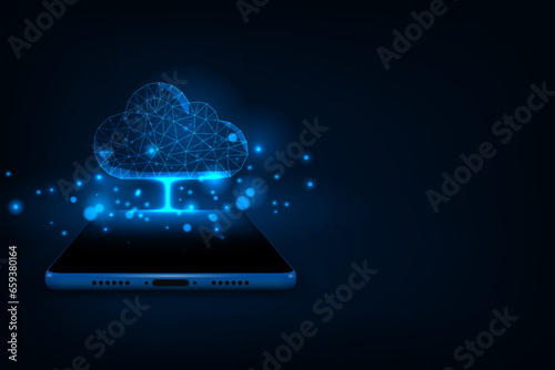 Vector isometric cloud transfer data protection mobile digital and technology concept.