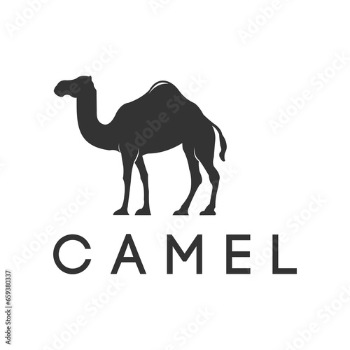 Black vector image of camel animal on white background.