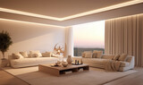 Creamy modern living room. Minimalist style interior design.