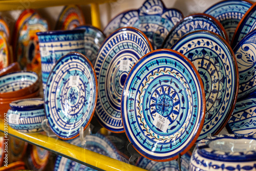 Traditional portuguese earthenware cups  bowls and others from varnished baked clay in Lagos  Portugal 