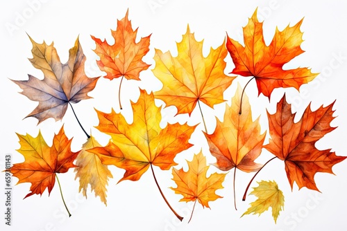 A beautiful watercolor painting of autumn leaves  ideal for capturing the essence of fall. Generative AI