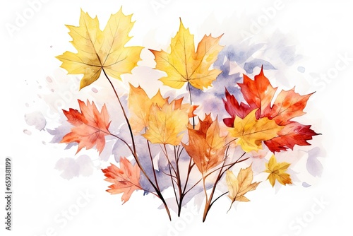 A beautiful watercolor painting of autumn leaves, ideal for capturing the essence of fall. Generative AI