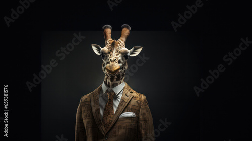 A giraffe in a business suit; where business mirrors the wild, where only the strongest survive, Generative AI