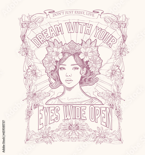 Art Nouveau Beauty: A Vector Illustration of a Woman in Classic Style