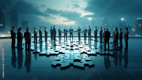 Business people working together, Jigsaw Puzzles represent businessmen work together to find solution