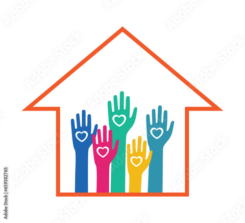  hands with heart in house