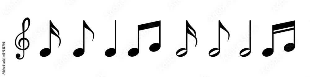 Musical notes icon set on isolated background. Musical notes. Treble clef. Vector illustration EPS 10 Musical notes icon set on isolated background. Musical notes. Treble clef. Vector illustration EPS 10
