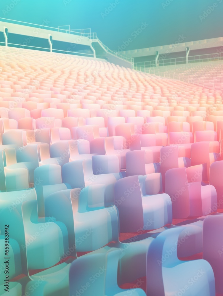 Obraz premium The stands of the stadium are filled with rows of chairs, each one a symbol of hope and anticipation as the crowd eagerly awaits the start of the game