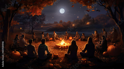 Pumpkin Carving Circle by Campfire