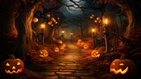 Pumpkin-Lined Path in a Enchanted Woods