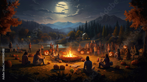 Pumpkin Carving by a Bonfire