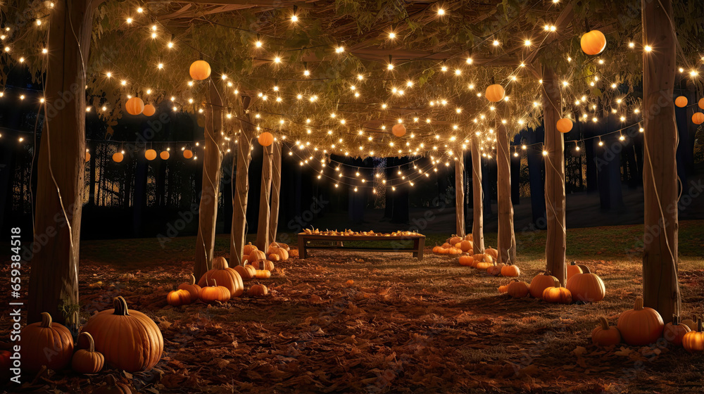 Pumpkin Patch Under a Glittering Canopy