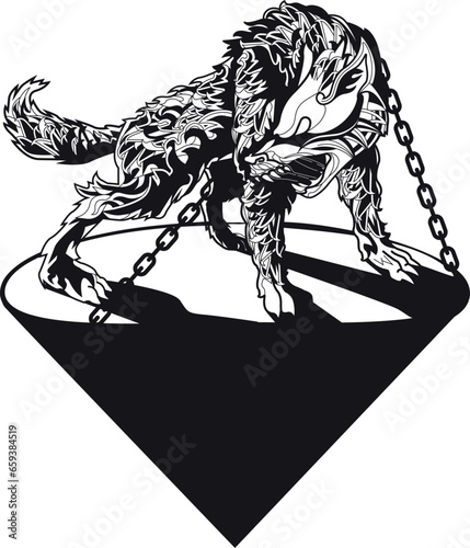 Chained Fenrir wolf animal tattoo logo