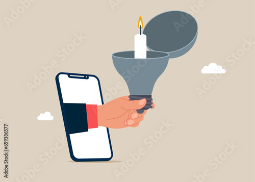 New ideas, think outside the box. Hand businessman holding holding light bulb. Vector illustration.