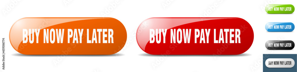 buy now pay later button. key. sign. push button set