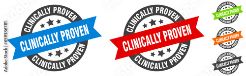 clinically proven stamp. clinically proven round ribbon sticker. tag photo