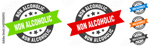 non alcoholic stamp. non alcoholic round ribbon sticker. tag