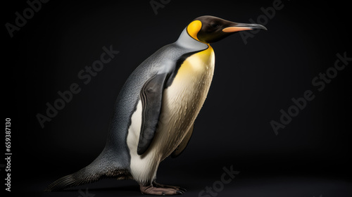 Graceful emperor penguin on black background