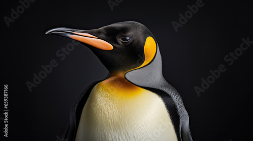 Graceful emperor penguin on black background