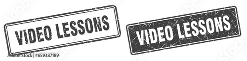 video lessons stamp set. video lessons square grunge sign