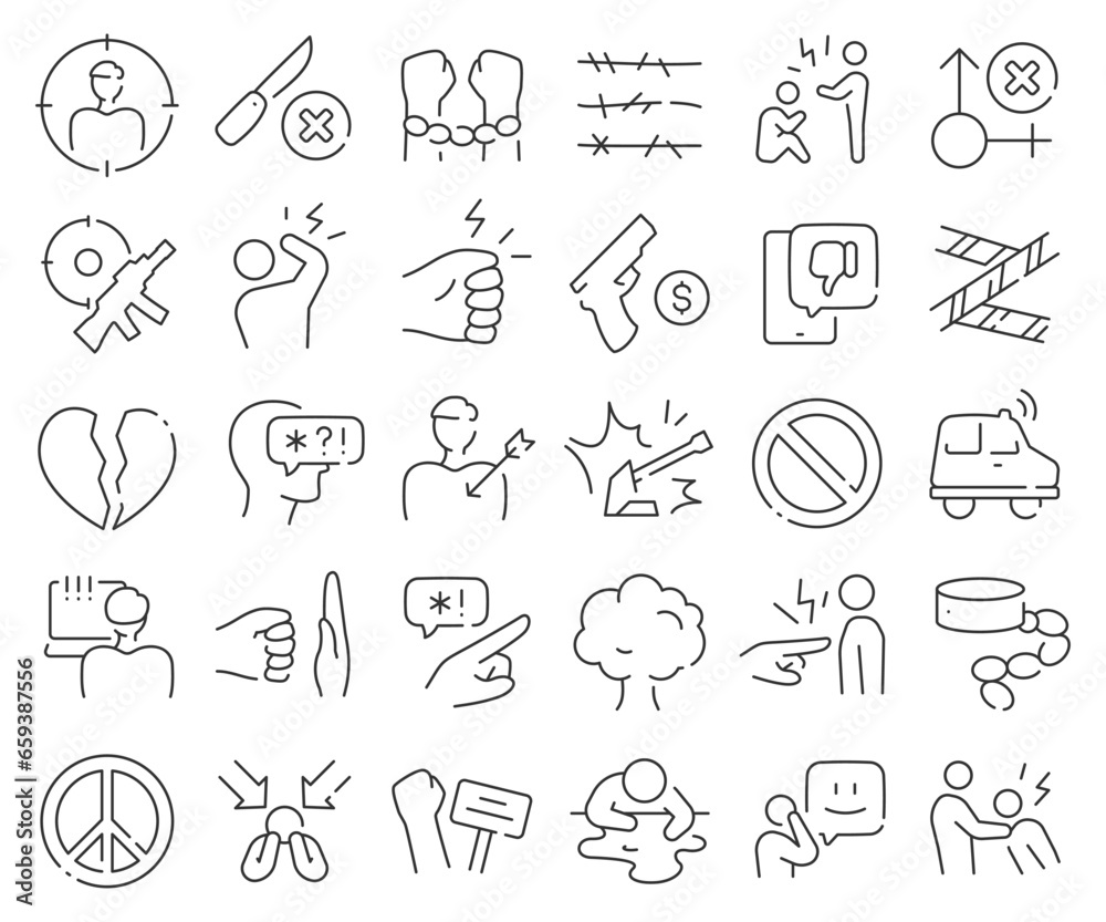 Violence line icons collection. Thin outline icons pack. Vector illustration eps10