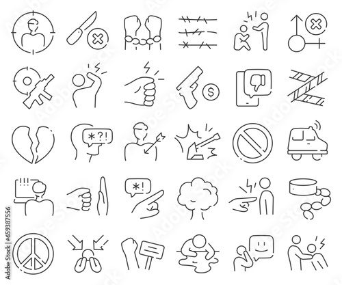 Violence line icons collection. Thin outline icons pack. Vector illustration eps10