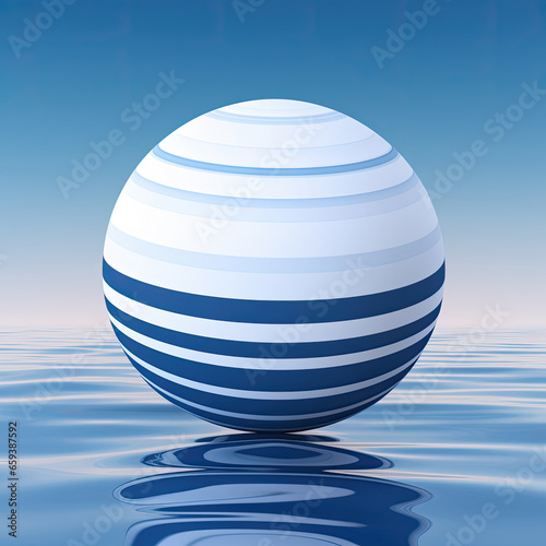 Blue striped sphere on the surface of the water