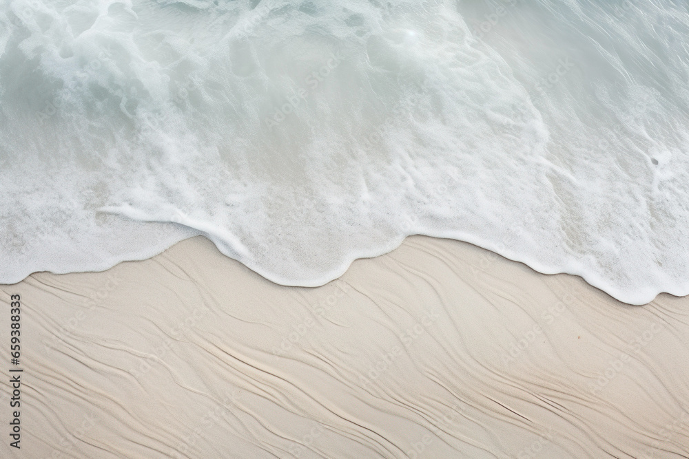 Rippled sand and sea foam, showcasing its softness and beauty in the coastal environment. - obrazy, fototapety, plakaty 