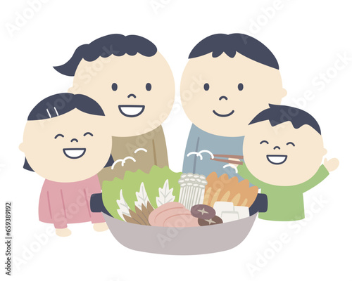 family eating hot pot dishes