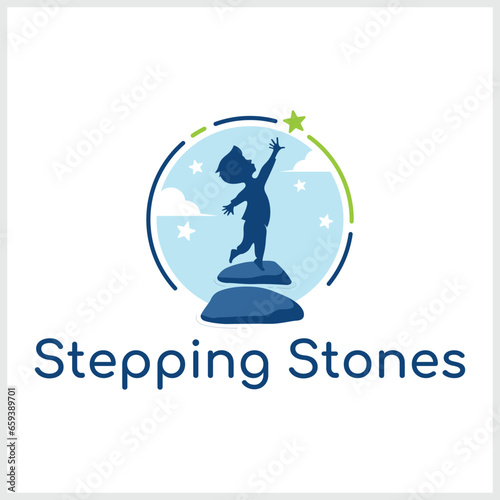 Stepping stone or walking stone logo. Vector Format with a child on it