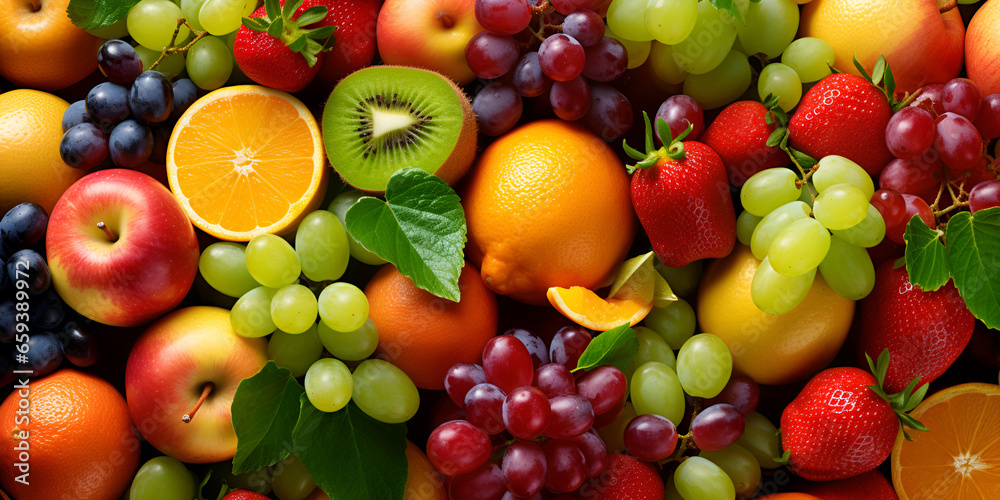 Natural fruit wallpaper background with fresh different fruits 