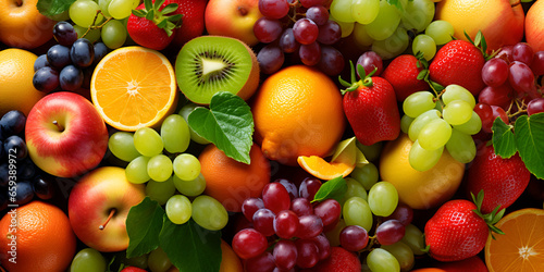 Natural fruit wallpaper background with fresh different fruits  © TatjanaMeininger