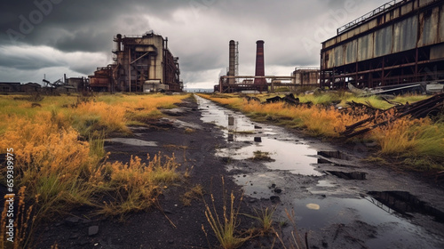 An abandoned and derelict factory or  industrial complex