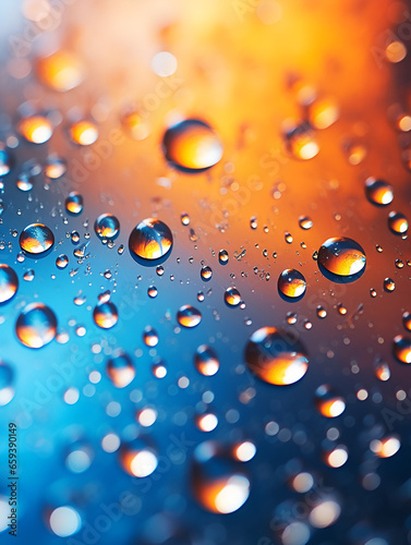 Close up of water rain drops on window  blurred lights background