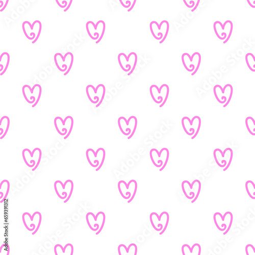 Vector bright isolated illustration with pink heart icons. Seamless pattern with hand drawn objects - symbol of love and romance. Background for gift paper on Happy Valentines day