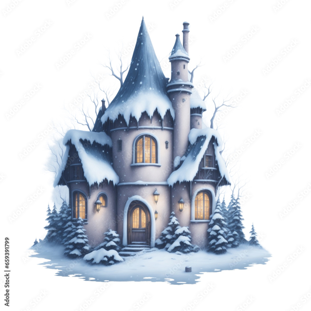 fairy tale house in winter covered with snow graphic for christmas or winter fairy tale house in winter covered with snow graphic for christmas or winter