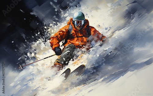 Snowy Close-Up of a Professional Skier