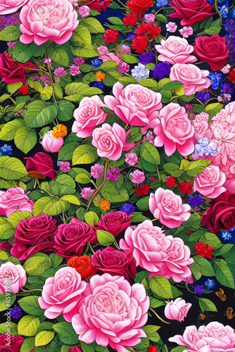 Rose garden background Ai generated Illustration © MondSTUDIO