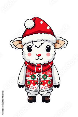 white sheep in santa hat graphic for christmas