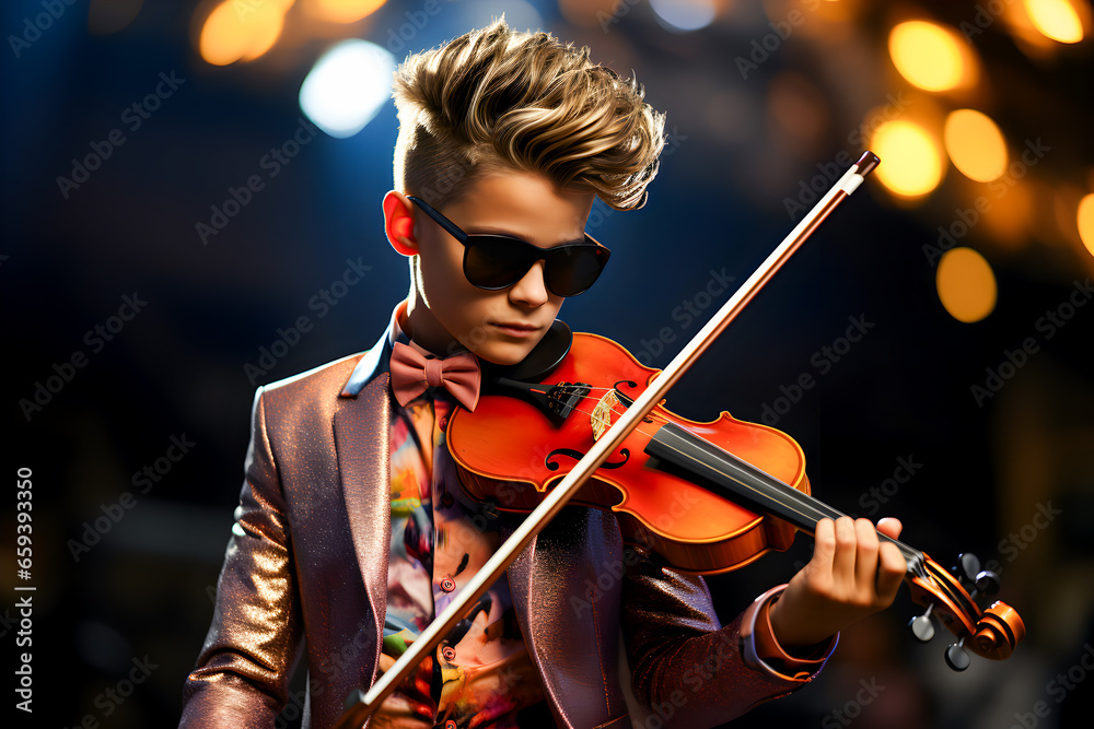 Fototapeta premium stylish teenager guy plays the violin.