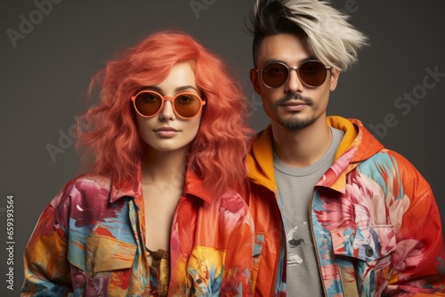 Trendy couple in eclectic and artistic outfits, expressing their creativity and individuality, Generative AI