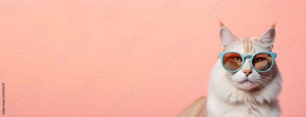 Cat in sunglass shade on a solid uniform background, editorial advertisement, commercial. Creative animal concept. With copy space for your advertisement
Cat in sunglass shade on a solid uniform background, editorial advertisement, commercial. Creative animal concept. With copy space for your advertisement