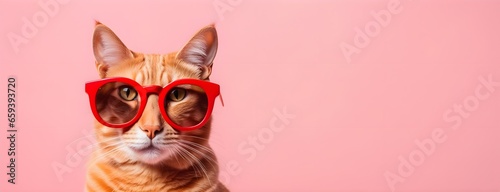 Cat in sunglass shade on a solid uniform background, editorial advertisement, commercial. Creative animal concept. With copy space for your advertisement 
