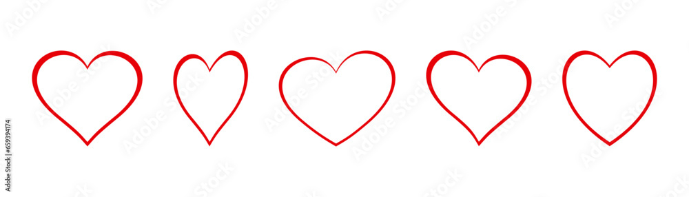 Set of hearts icon, heart drawn hand - stock vector